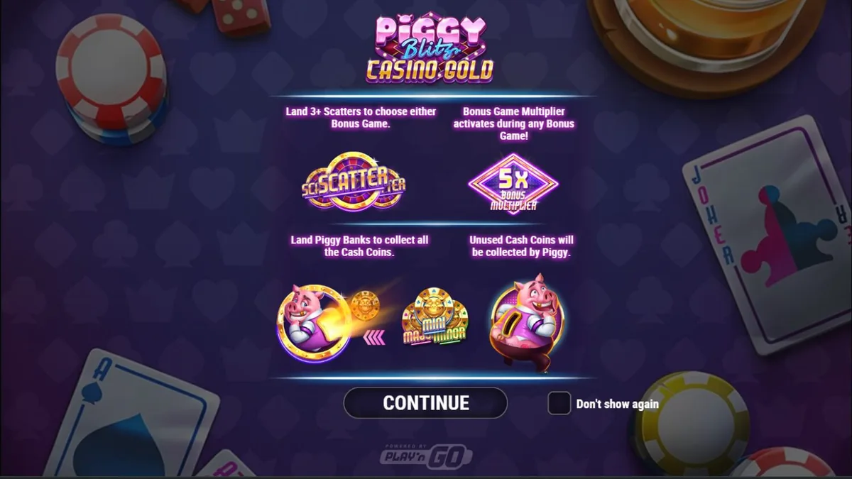 Tampilan visual slot Piggy Blitz Casino Gold dengan nuansa kasino mewah dan karakter babi.